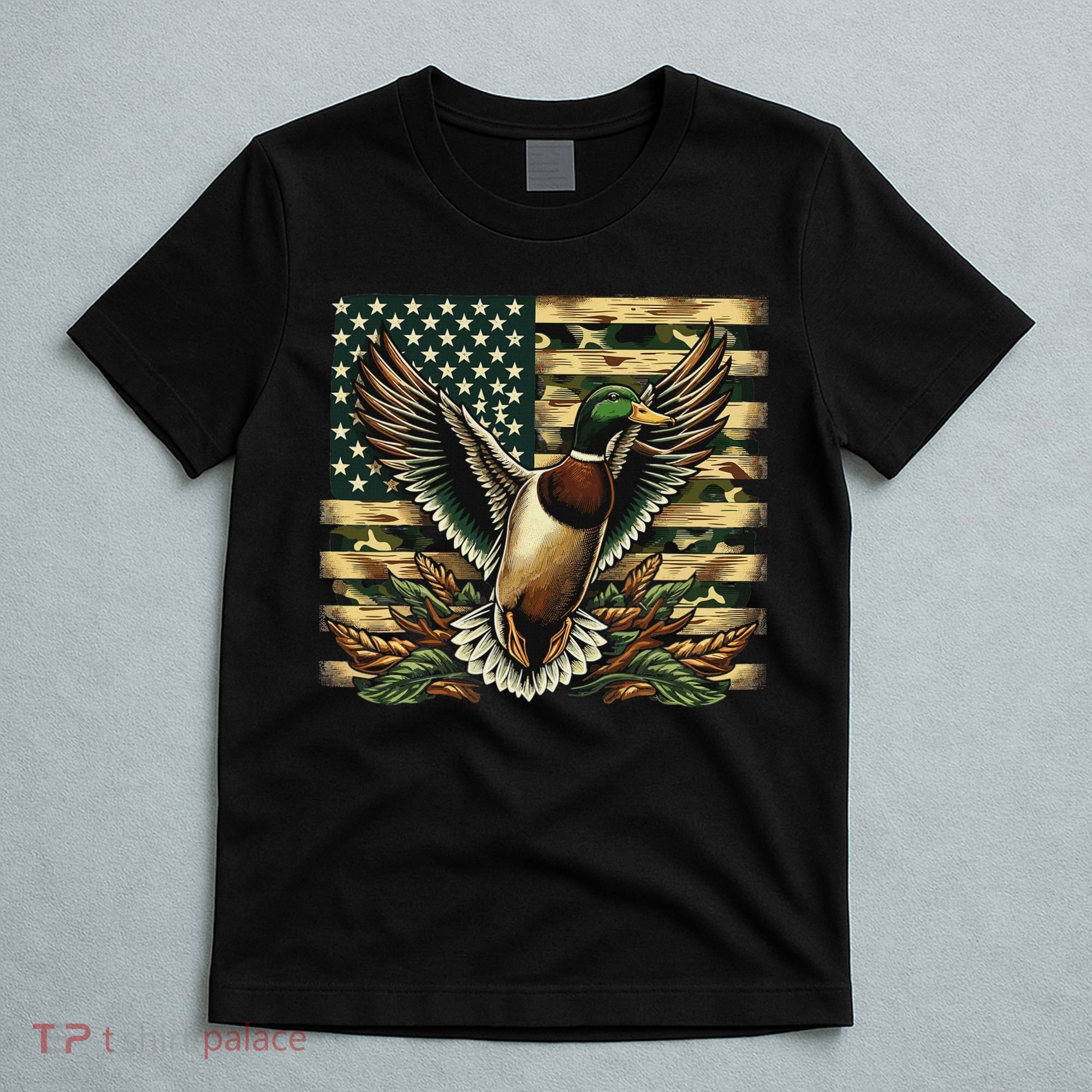 Duck Hunter American Flag Camouflage Hunting T-Shirt