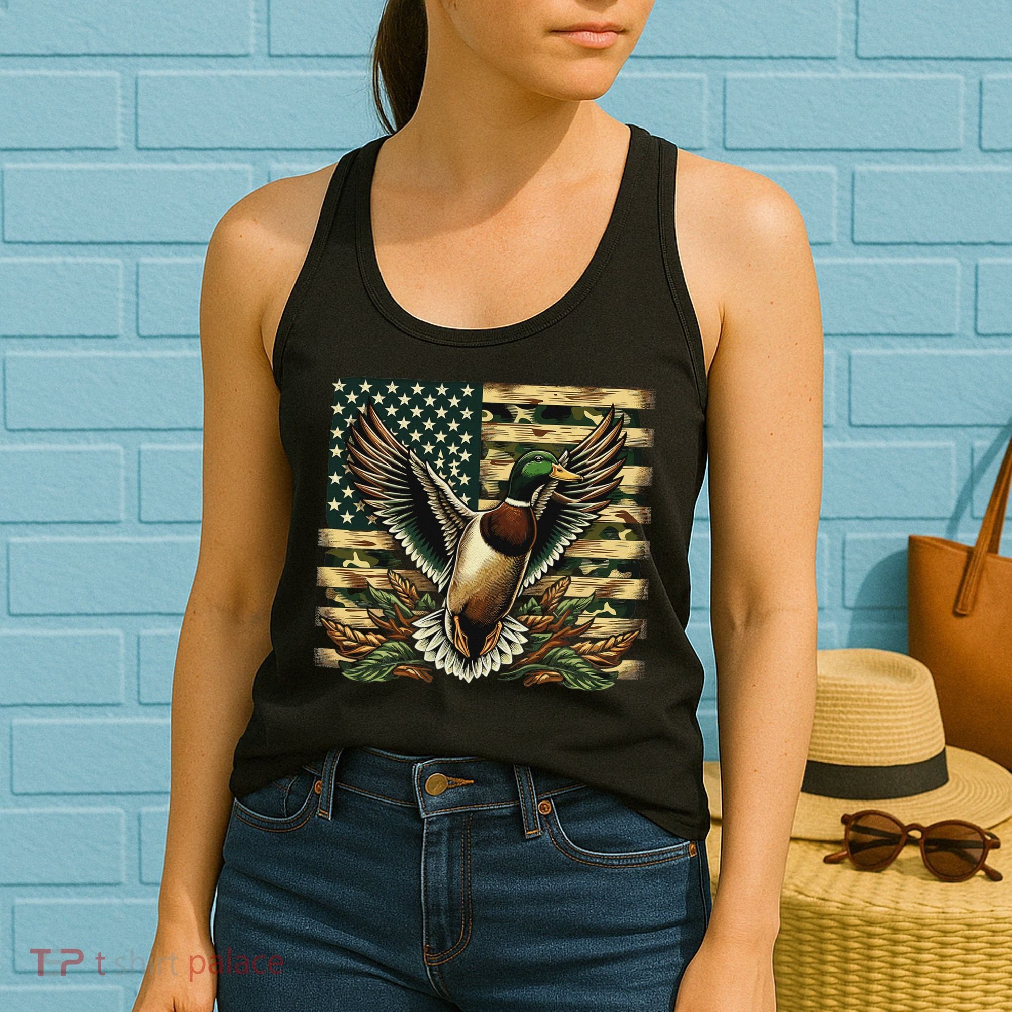 Duck Hunter American Flag Camouflage Hunting Women's Tank Top