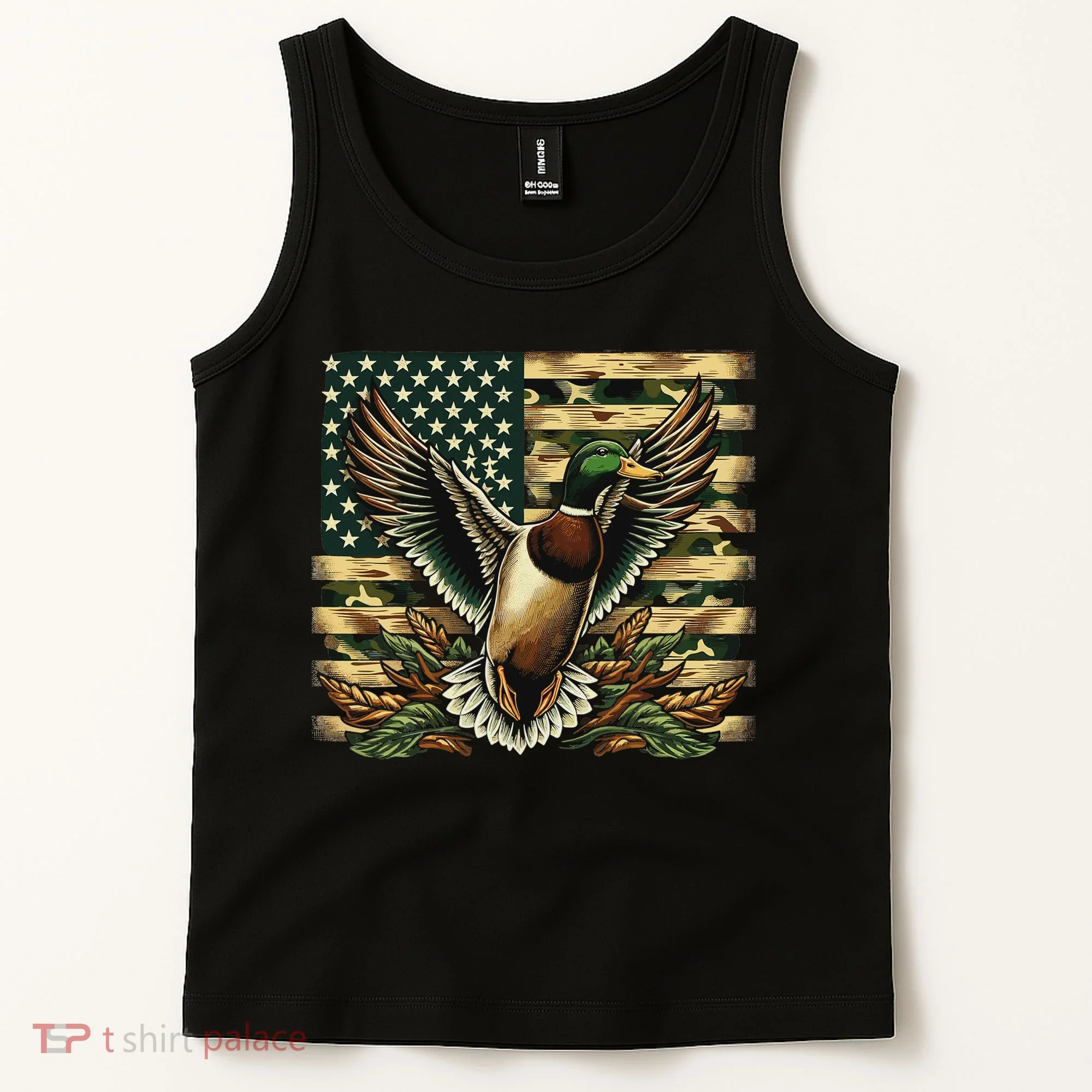 Duck Hunter American Flag Camouflage Hunting Tank Top