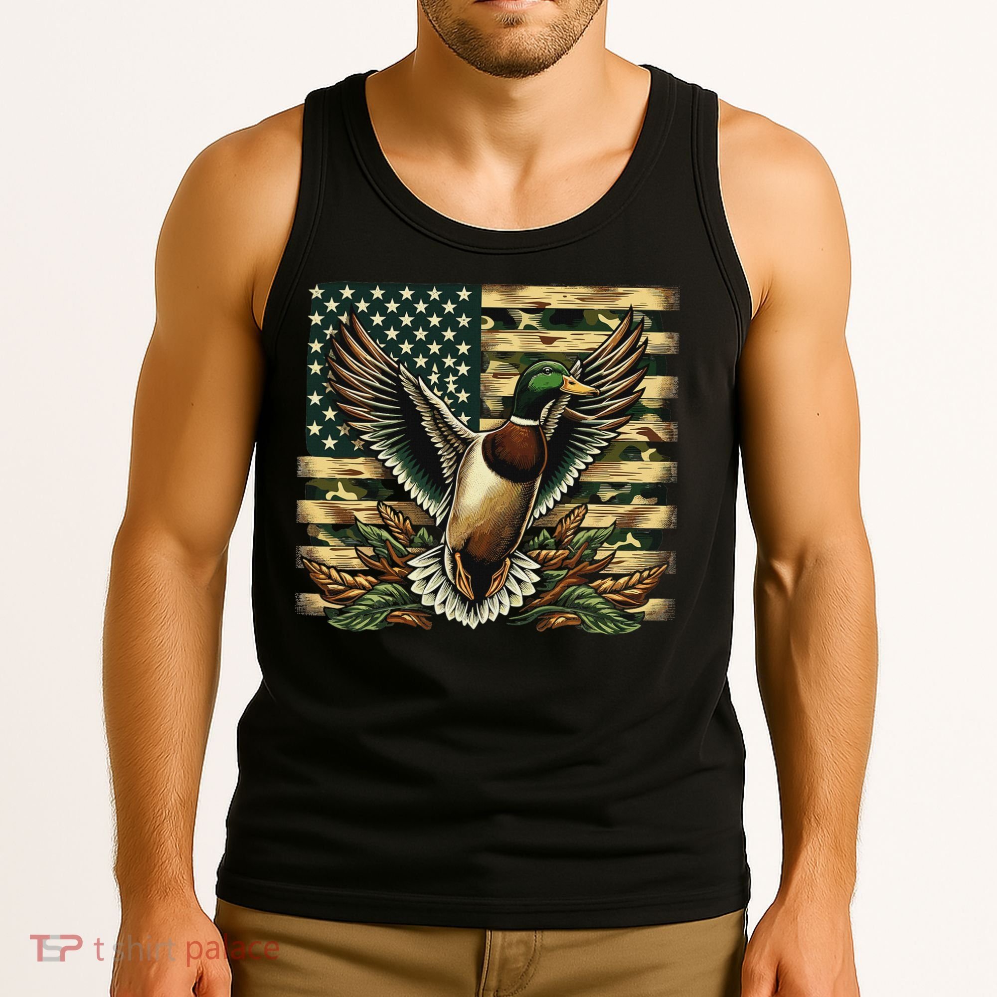 Duck Hunter American Flag Camouflage Hunting Tank Top