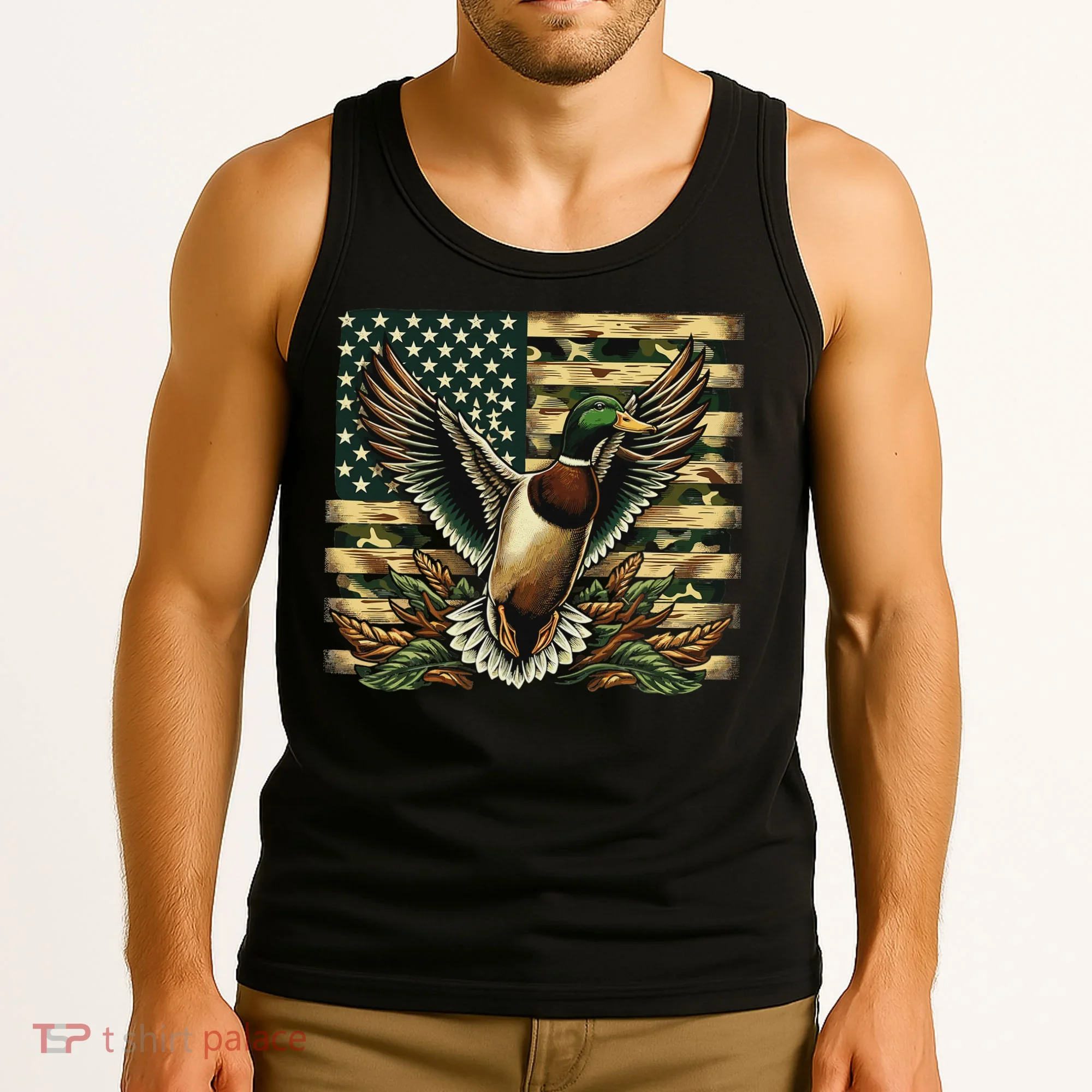 Duck Hunter American Flag Camouflage Hunting Tank Top
