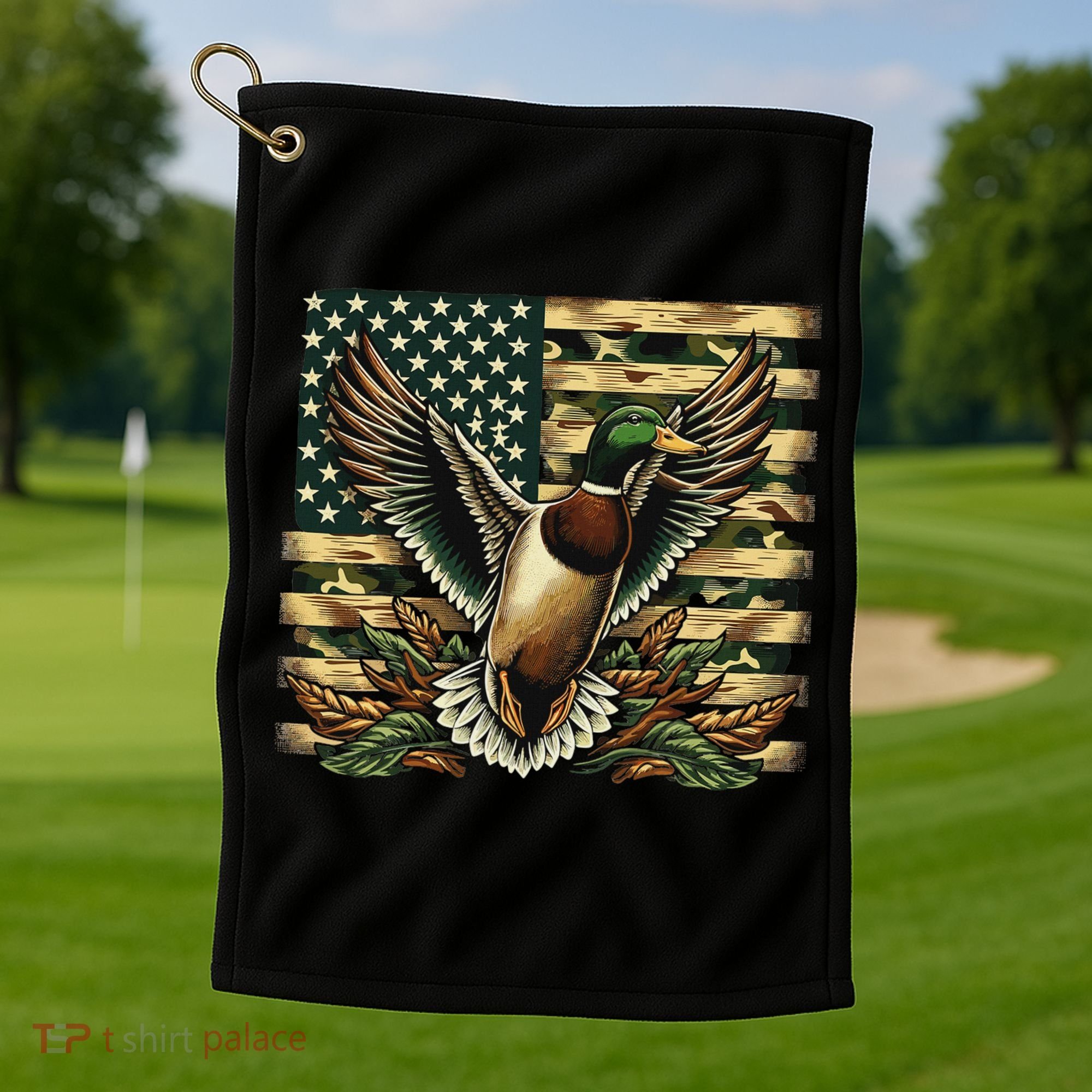 Duck Hunter American Flag Camouflage Hunting Golf Towel