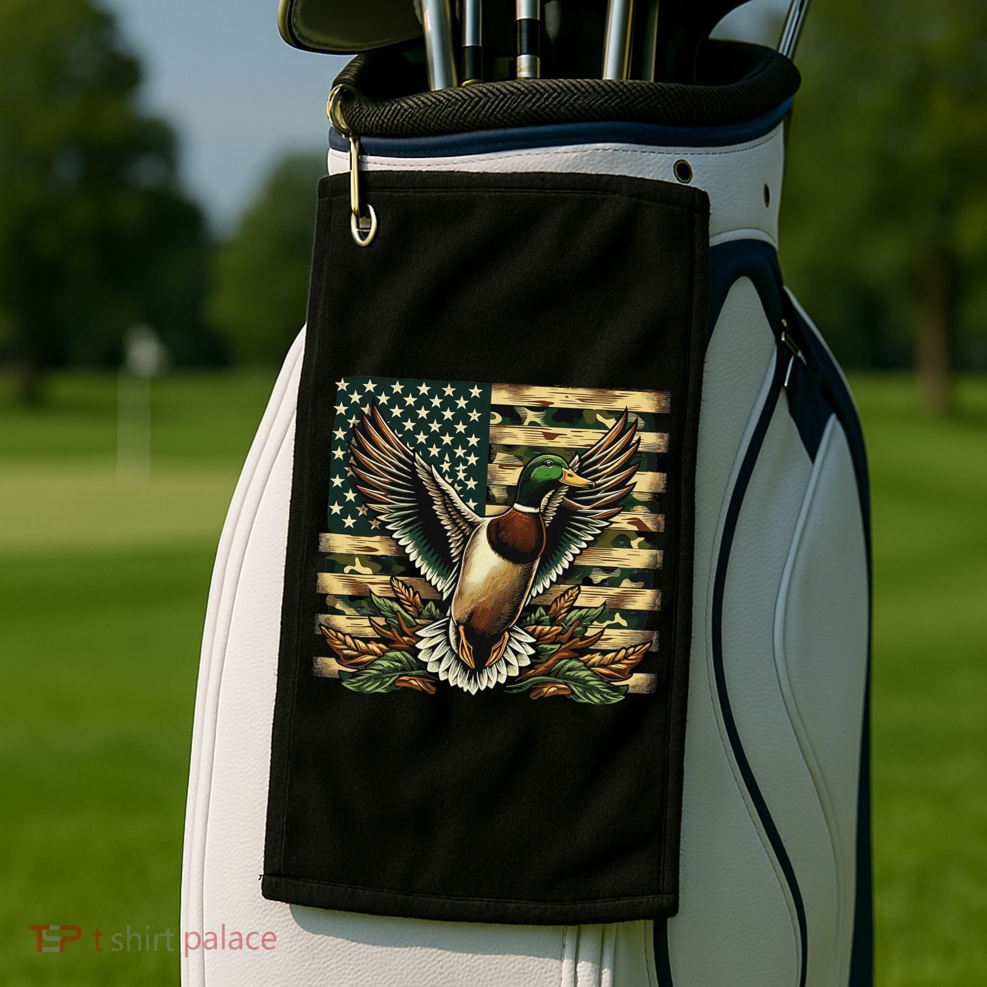 Duck Hunter American Flag Camouflage Hunting Golf Towel