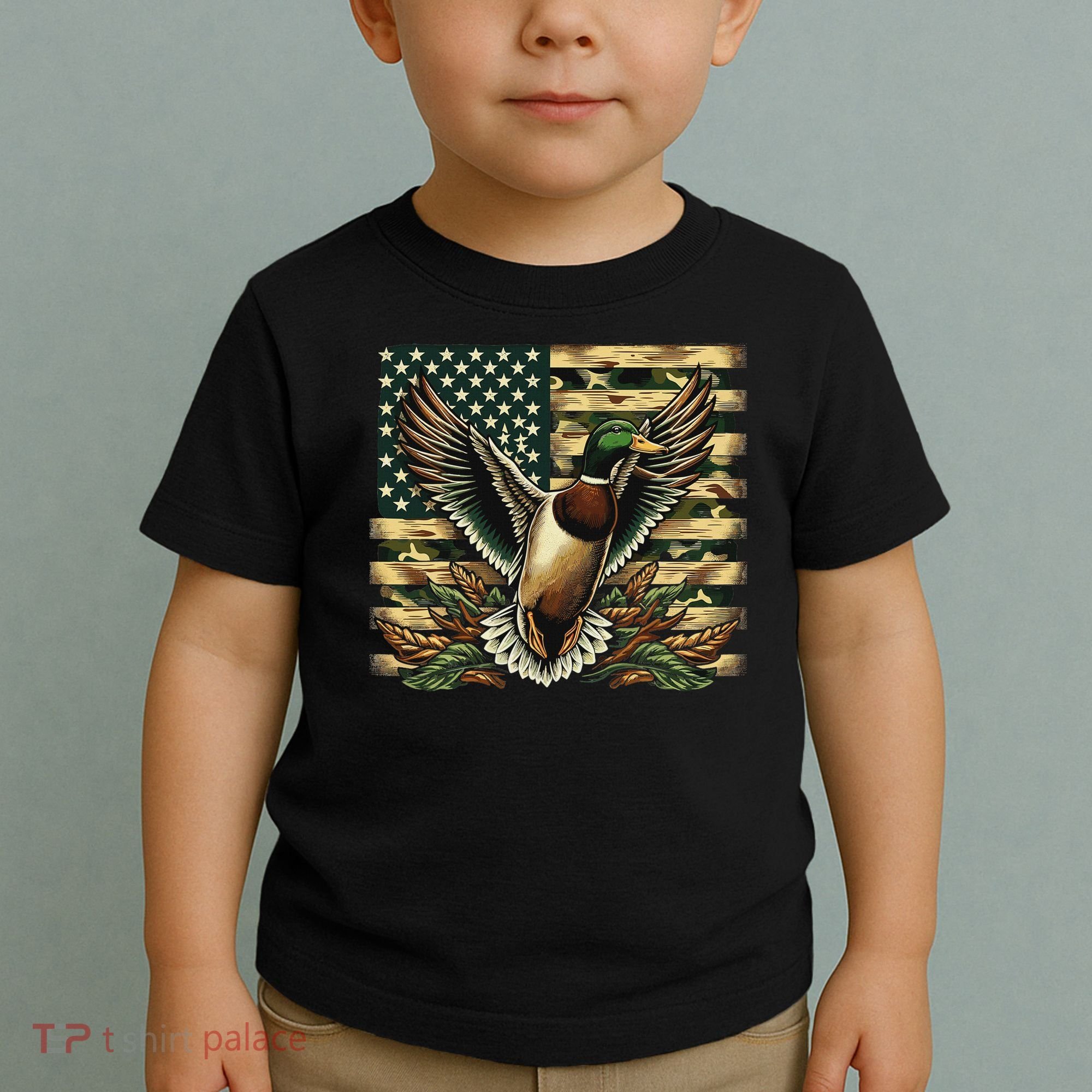 Duck Hunter American Flag Camouflage Hunting Toddler T-Shirt