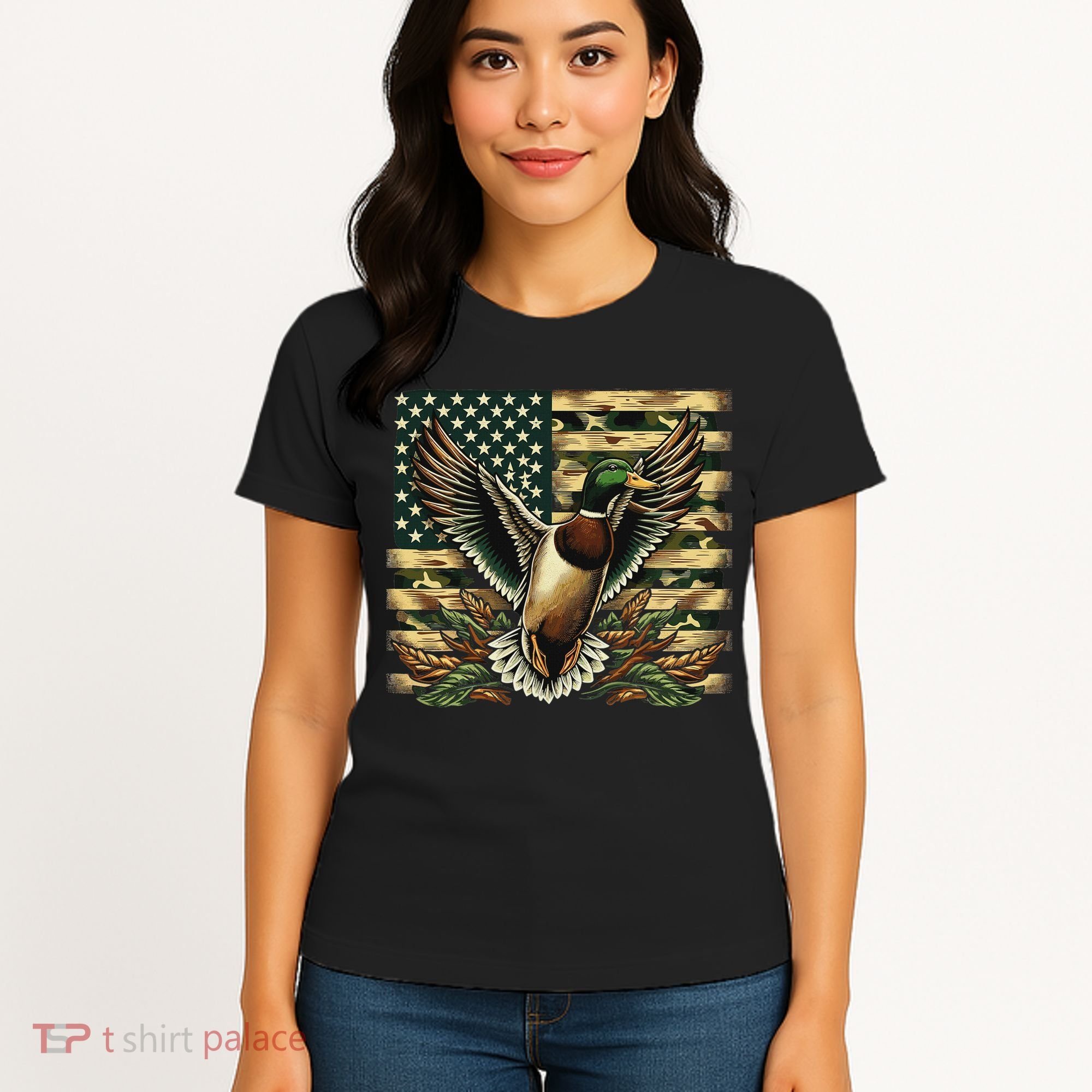 Duck Hunter American Flag Camouflage Hunting Women's T-Shirt