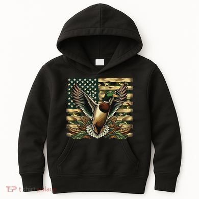 Duck Hunter American Flag Camouflage Hunting Kids Hoodie