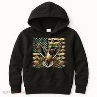 Duck Hunter American Flag Camouflage Hunting Kids Hoodie thumb 0