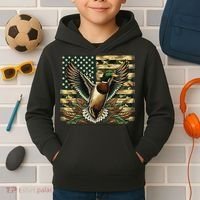 Duck Hunter American Flag Camouflage Hunting Kids Hoodie thumb 2