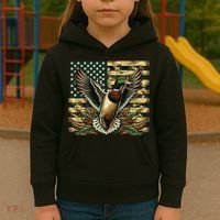 Duck Hunter American Flag Camouflage Hunting Kids Hoodie thumb 3