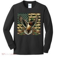 Duck Hunter American Flag Camouflage Hunting Kids Long Sleeve Shirt thumb 0