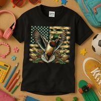 Duck Hunter American Flag Camouflage Hunting Kids T-Shirt thumb 3