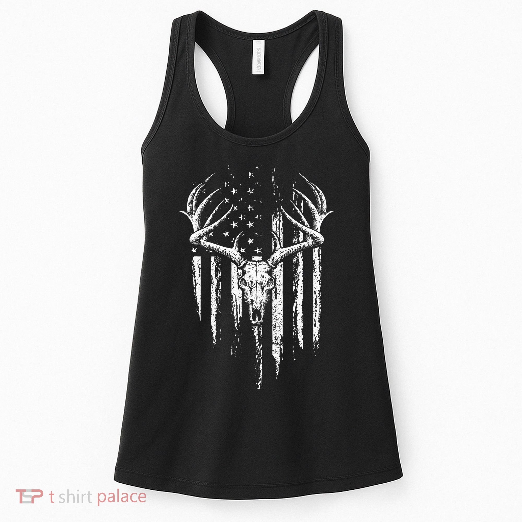 Deer Hunting American Flag Bowhunting Whitetail Bow Hunter Women's Tank Top