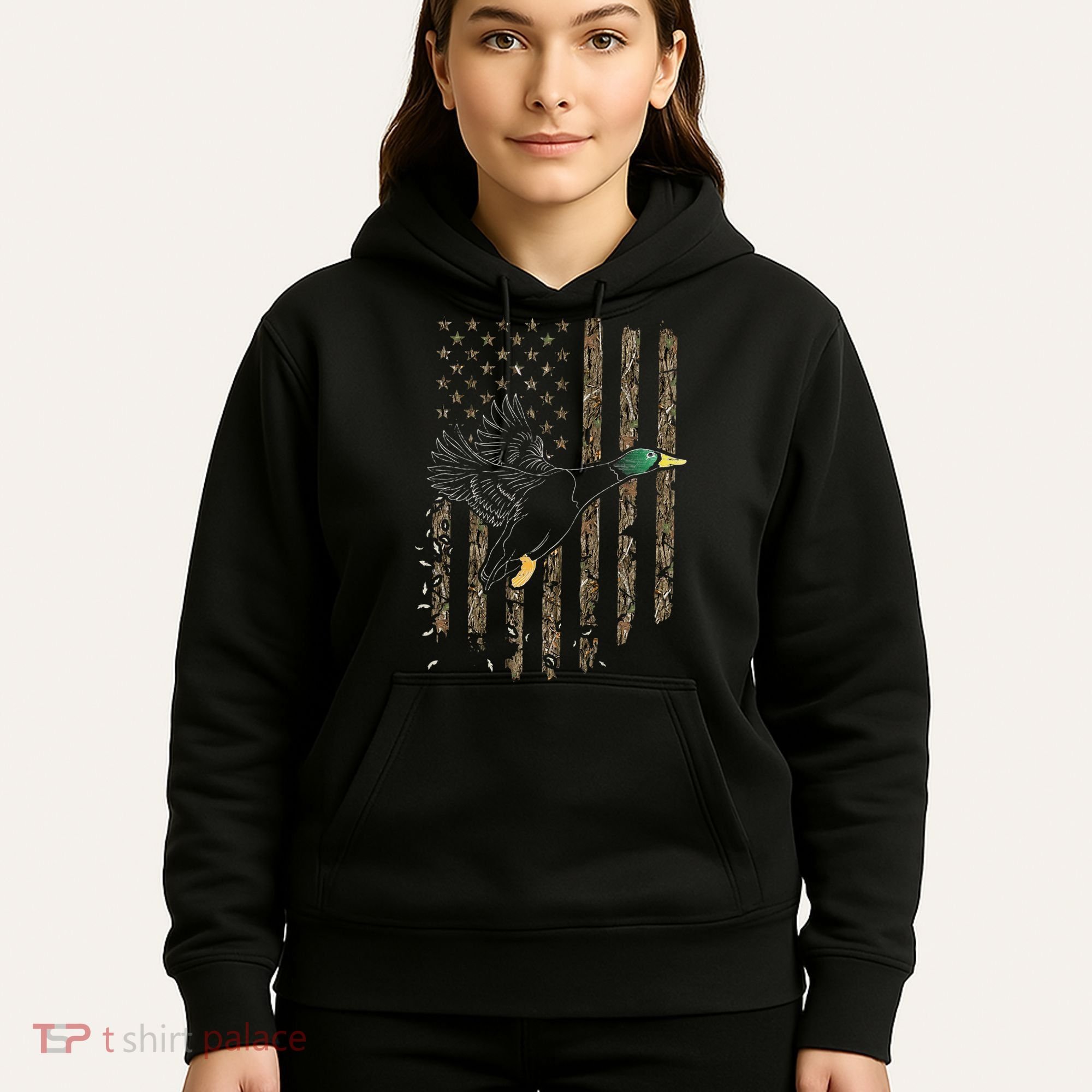 Duck Hunter American Flag Waterfowl Hunting Camouflage Hoodie