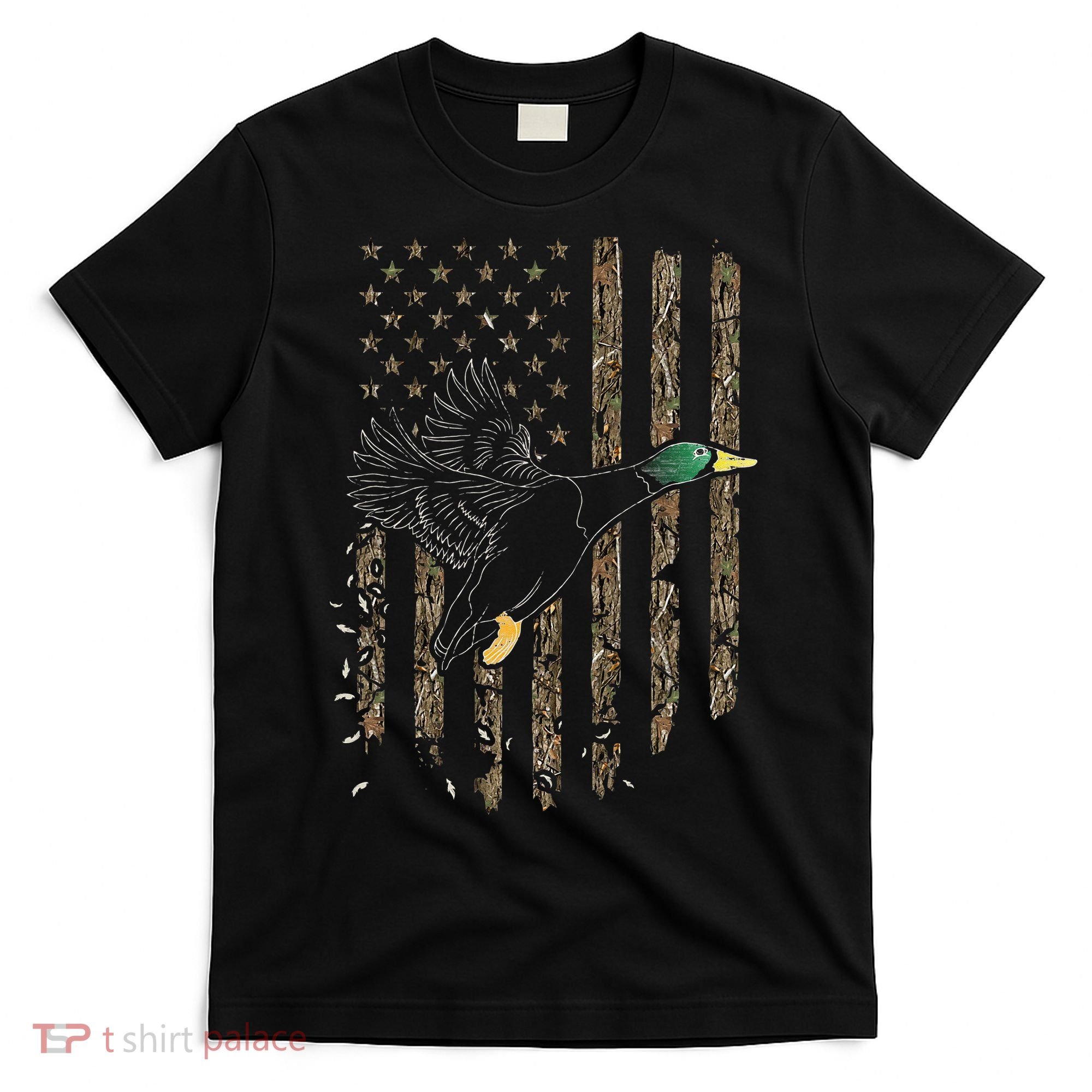 Duck Hunter American Flag Waterfowl Hunting Camouflage T-Shirt