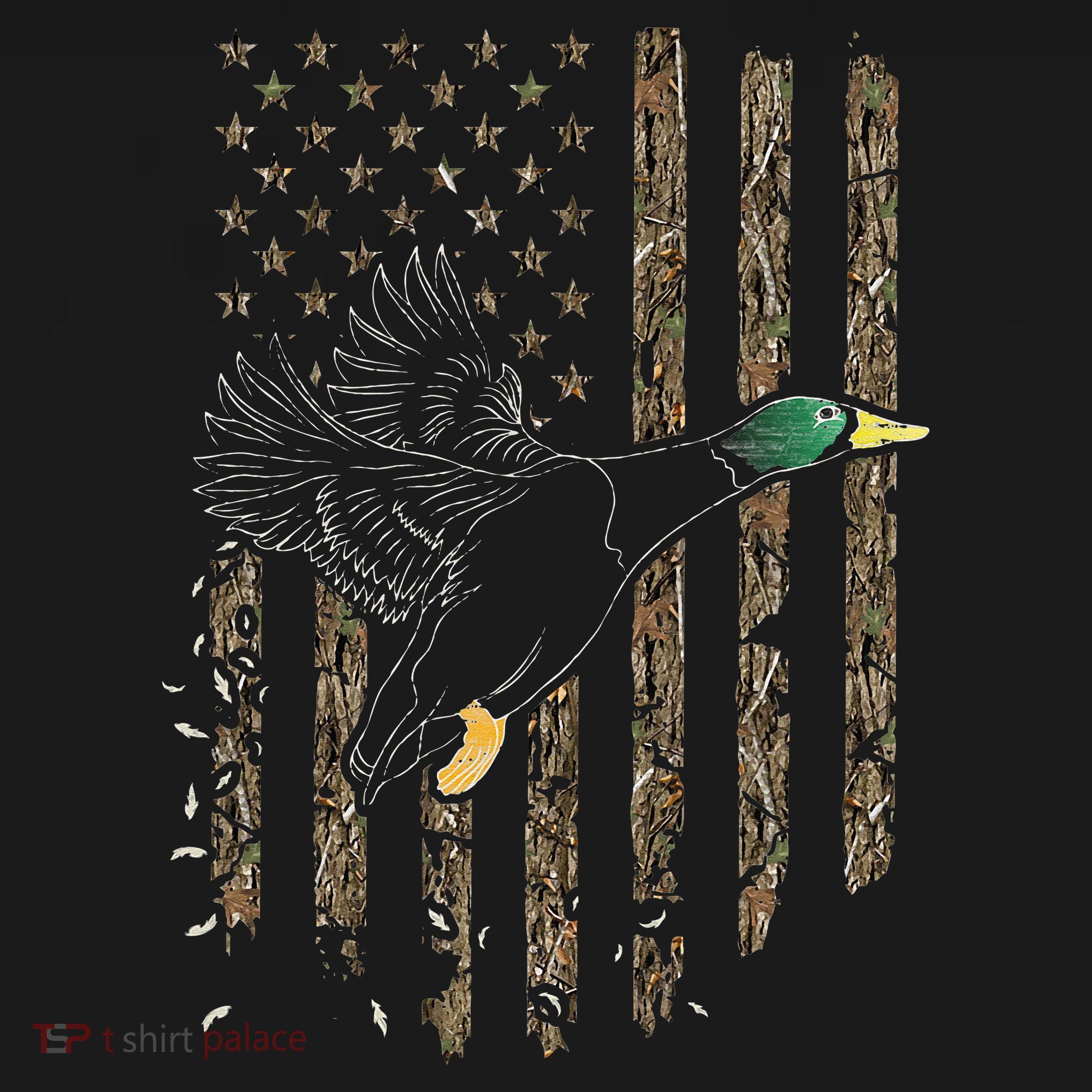 Duck Hunter American Flag Waterfowl Hunting Camouflage T-Shirt
