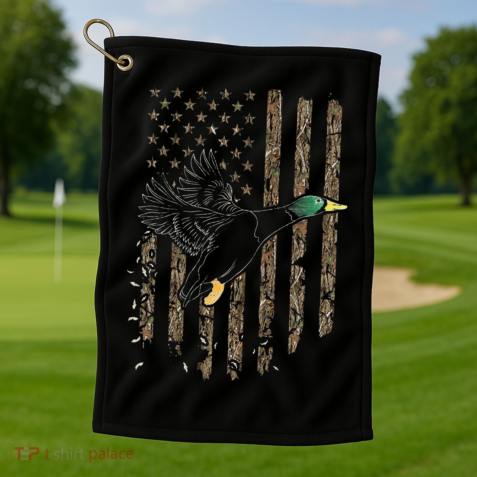 Duck Hunter American Flag Waterfowl Hunting Camouflage Golf Towel