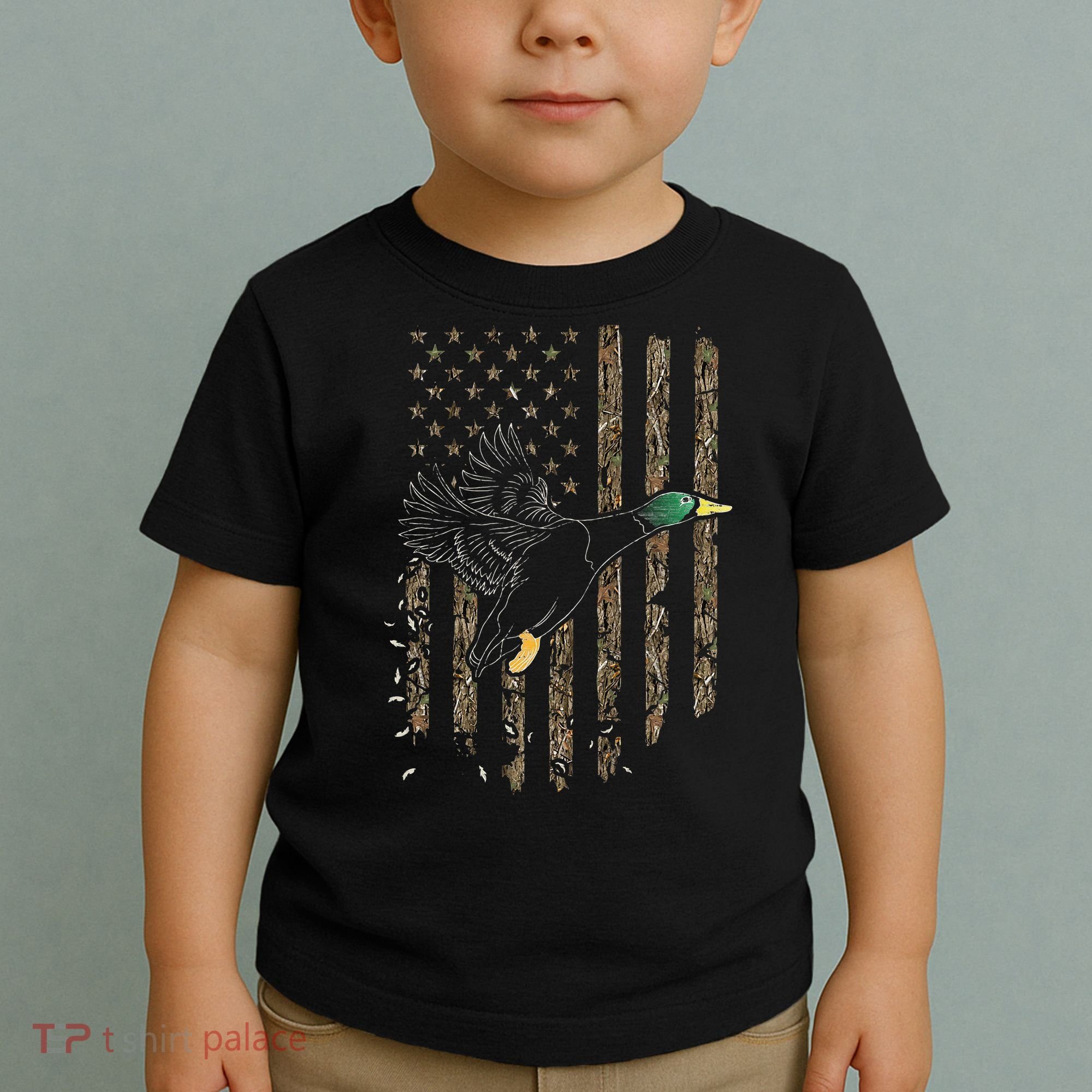 Duck Hunter American Flag Waterfowl Hunting Camouflage Toddler T-Shirt