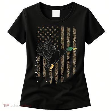 Duck Hunter American Flag Waterfowl Hunting Camouflage Women's T-Shirt