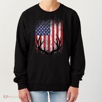 Deer Hunting American Flag Whitetail Buck Antlers Women's Sweatshirt thumb 0