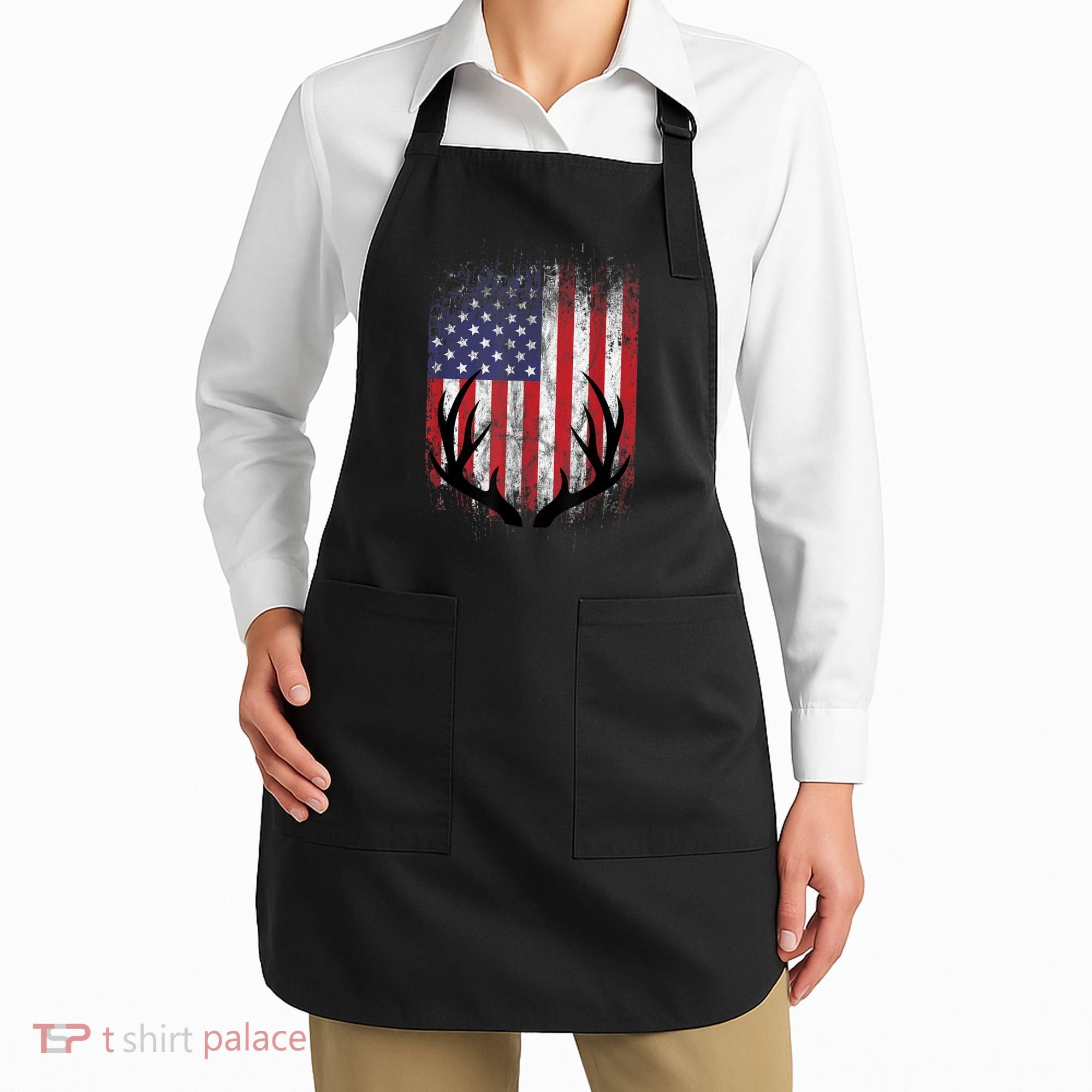 Deer Hunting American Flag Whitetail Buck Antlers Apron