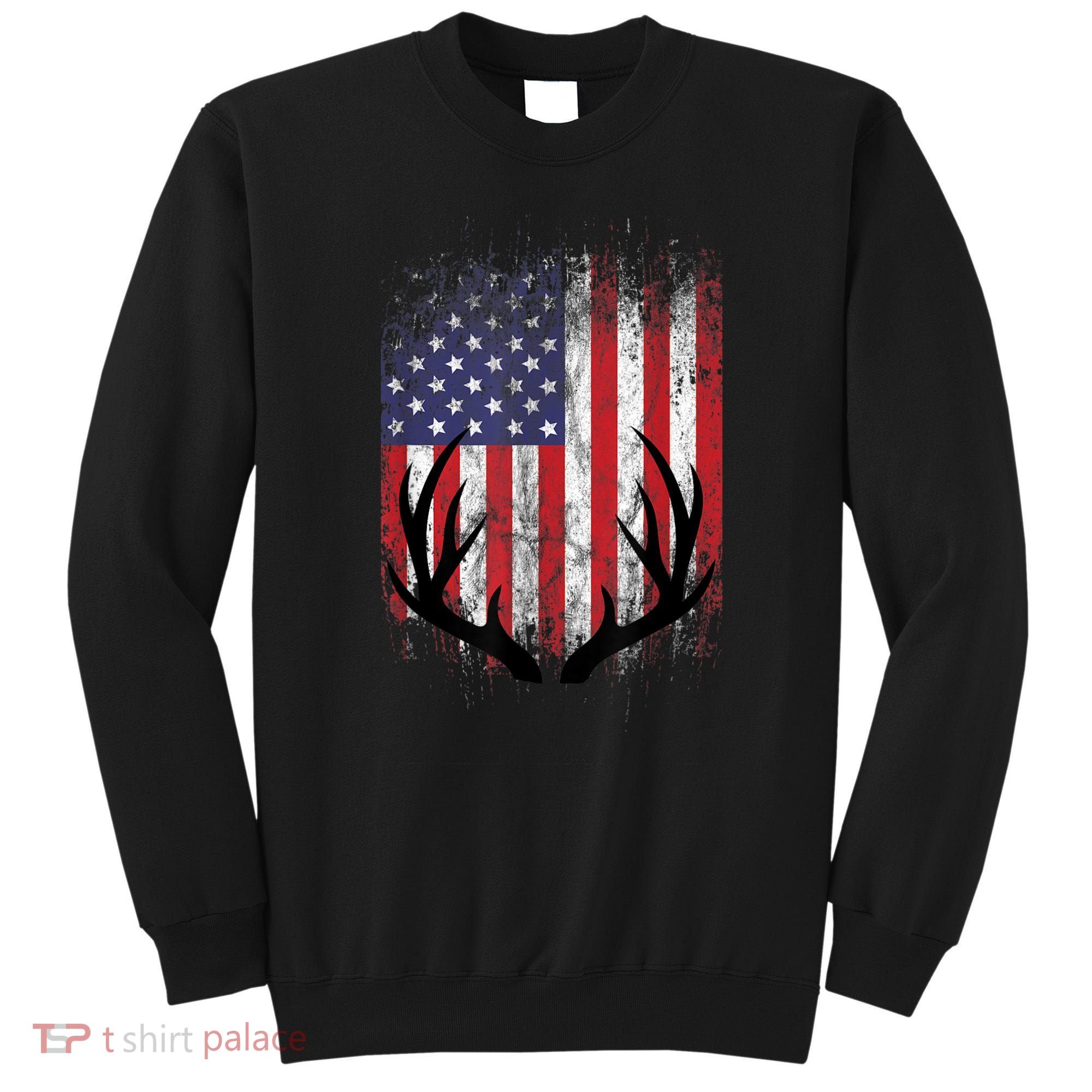Deer Hunting American Flag Whitetail Buck Antlers Sweatshirt