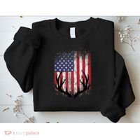 Deer Hunting American Flag Whitetail Buck Antlers Sweatshirt thumb 2