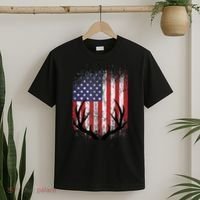 Deer Hunting American Flag Whitetail Buck Antlers T-Shirt thumb 2