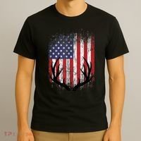 Deer Hunting American Flag Whitetail Buck Antlers T-Shirt thumb 3
