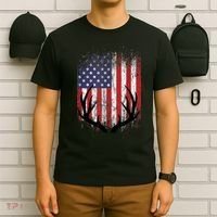 Deer Hunting American Flag Whitetail Buck Antlers T-Shirt thumb 6