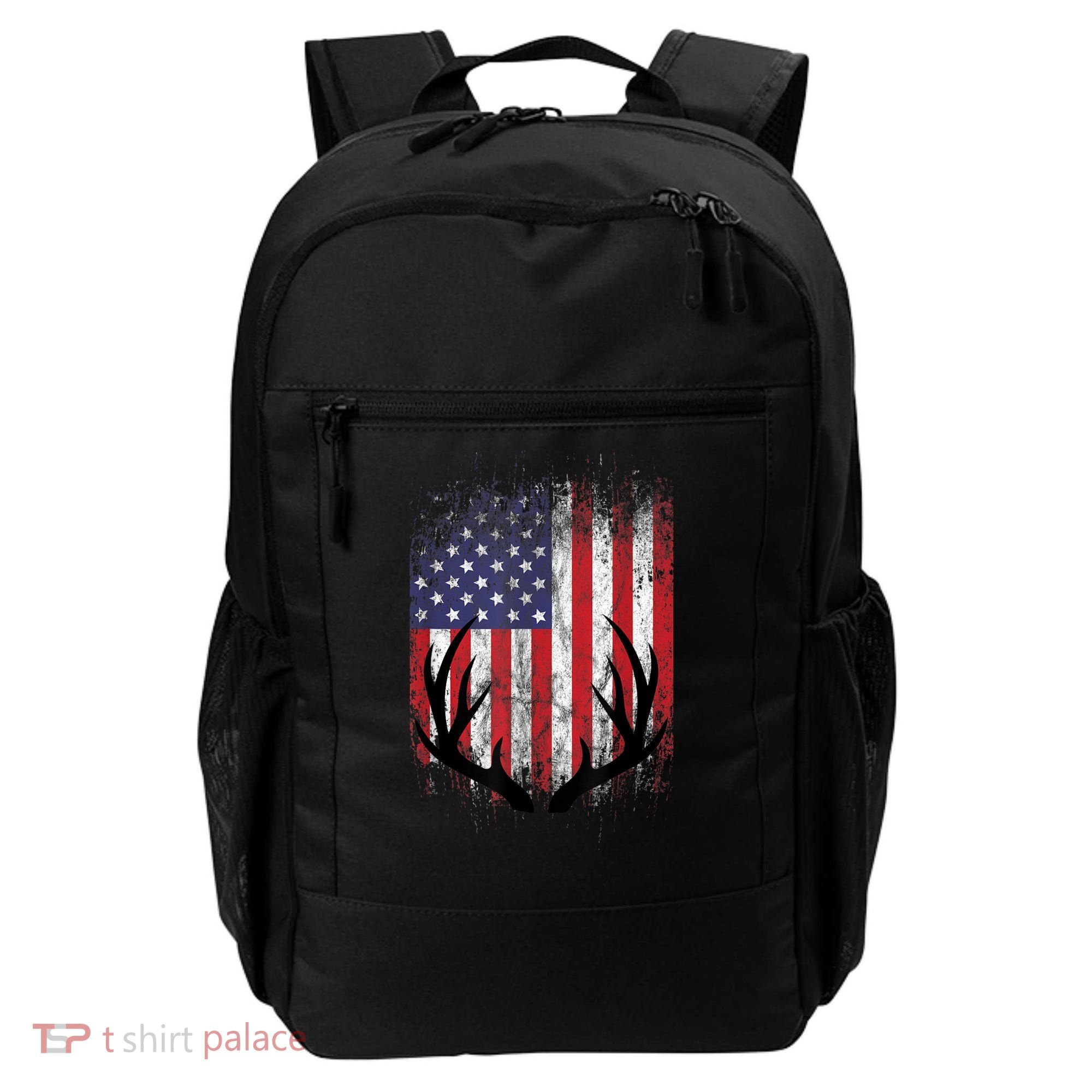 Deer Hunting American Flag Whitetail Buck Antlers Backpack
