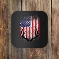 Deer Hunting American Flag Whitetail Buck Antlers Coaster thumb 0