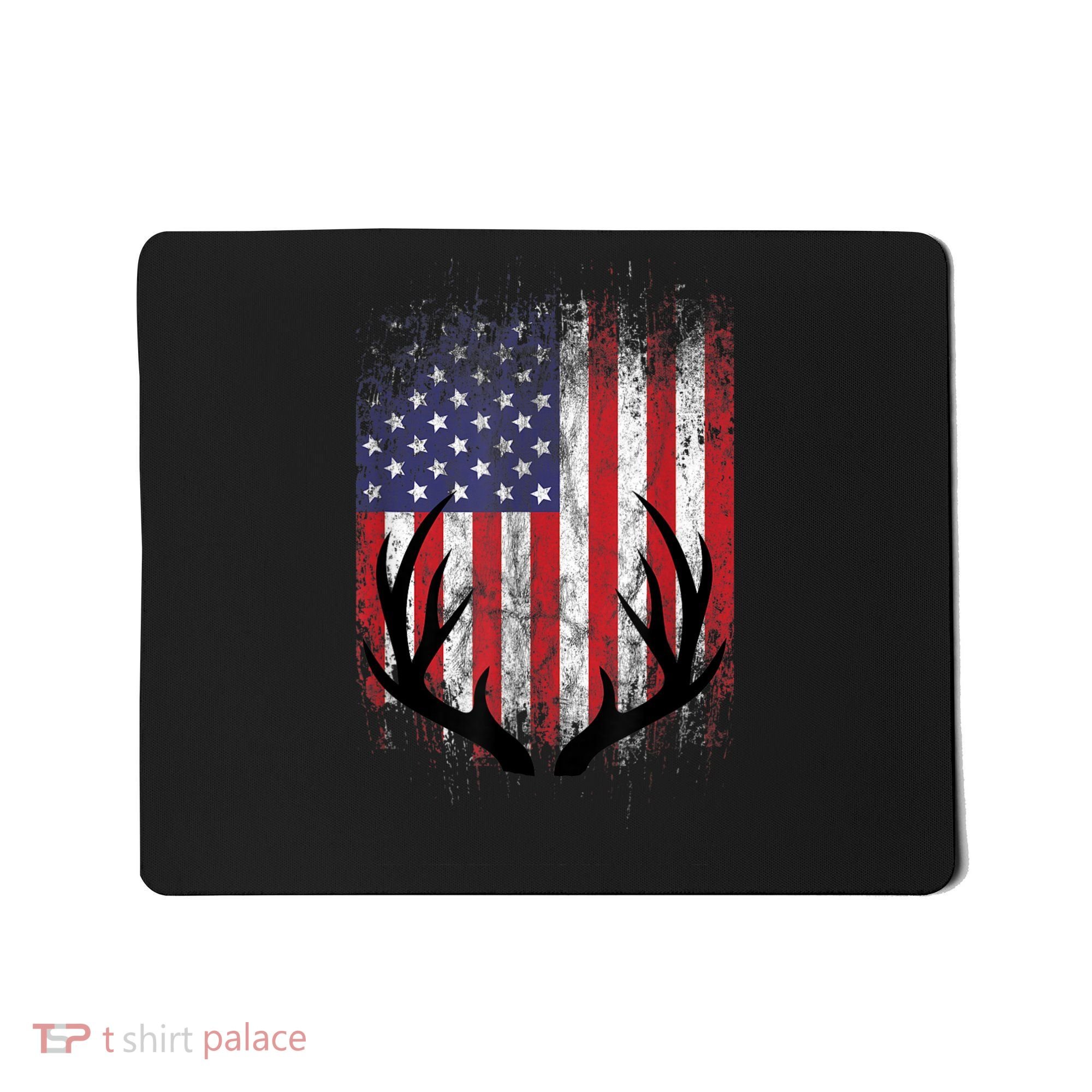 Deer Hunting American Flag Whitetail Buck Antlers Mousepad