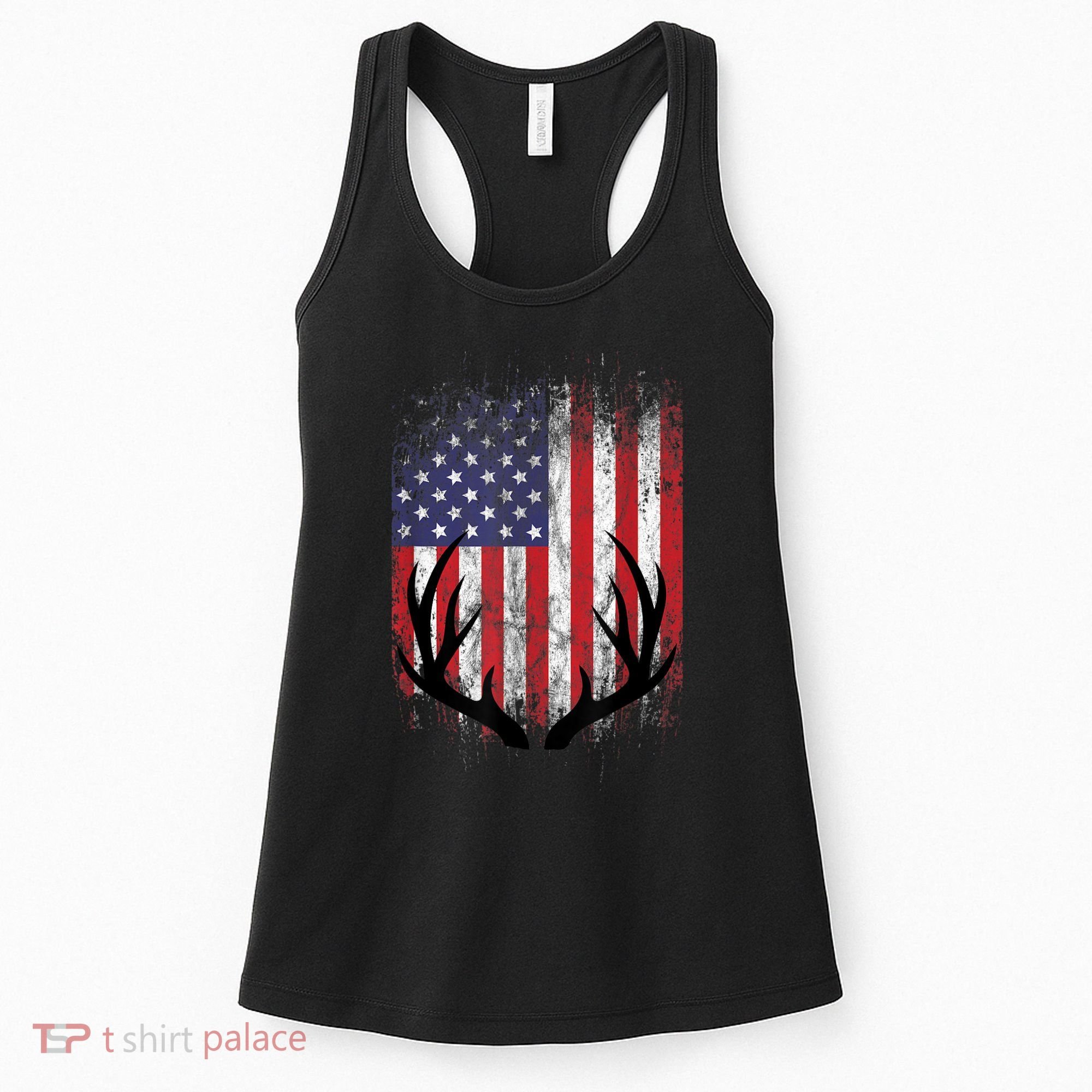 Deer Hunting American Flag Whitetail Buck Antlers Women's Tank Top