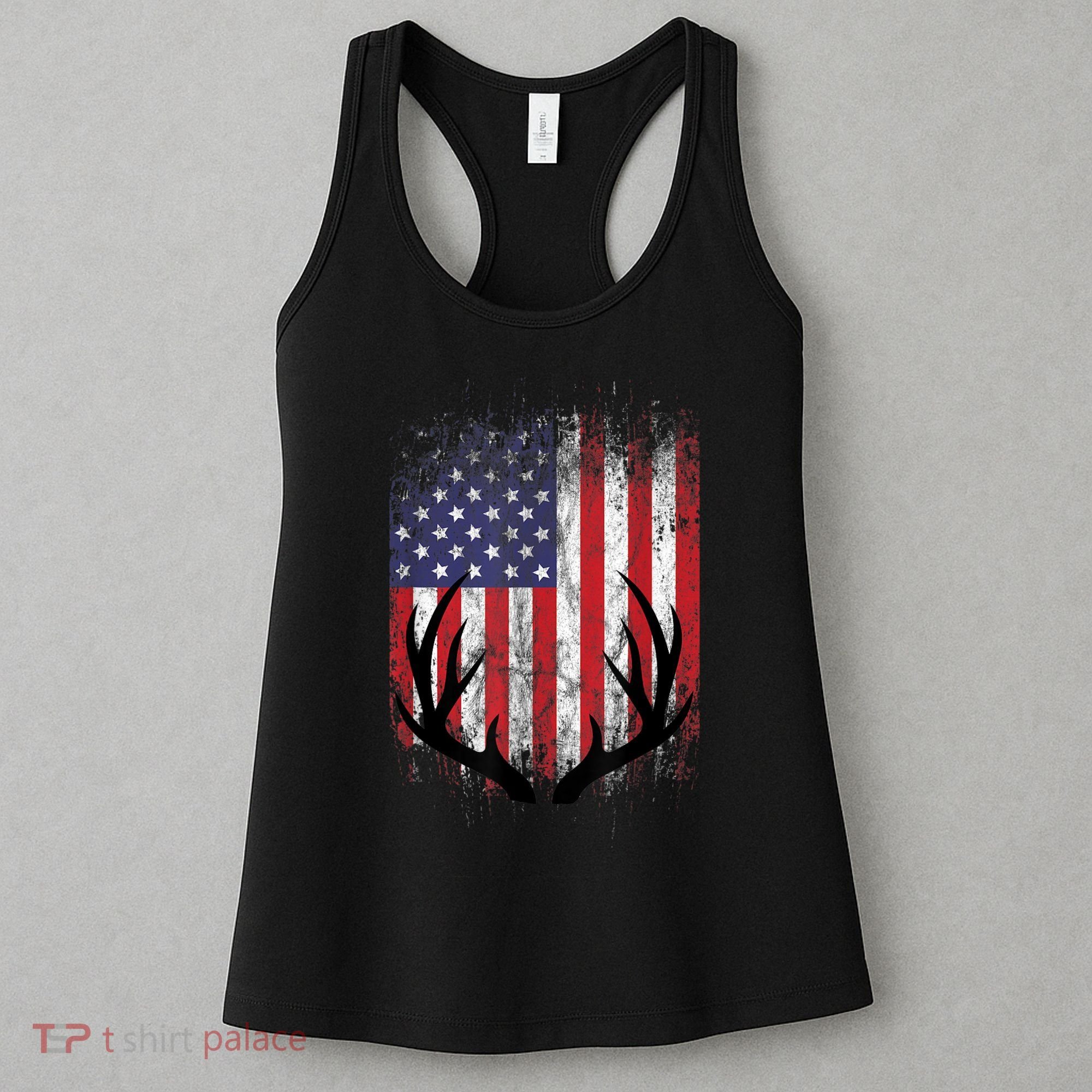Deer Hunting American Flag Whitetail Buck Antlers Women's Tank Top
