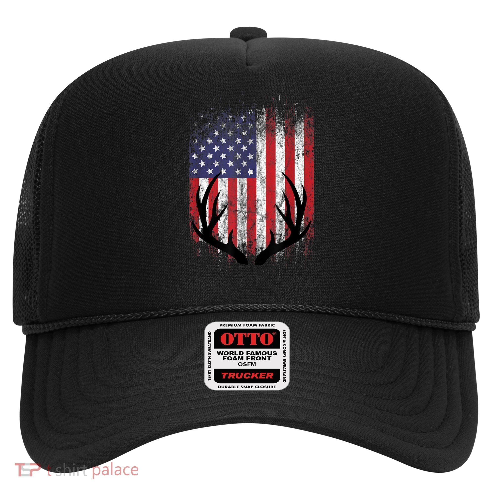 Deer Hunting American Flag Whitetail Buck Antlers Hat