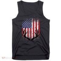 Deer Hunting American Flag Whitetail Buck Antlers Tank Top thumb 0