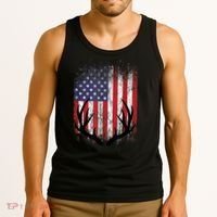 Deer Hunting American Flag Whitetail Buck Antlers Tank Top thumb 3