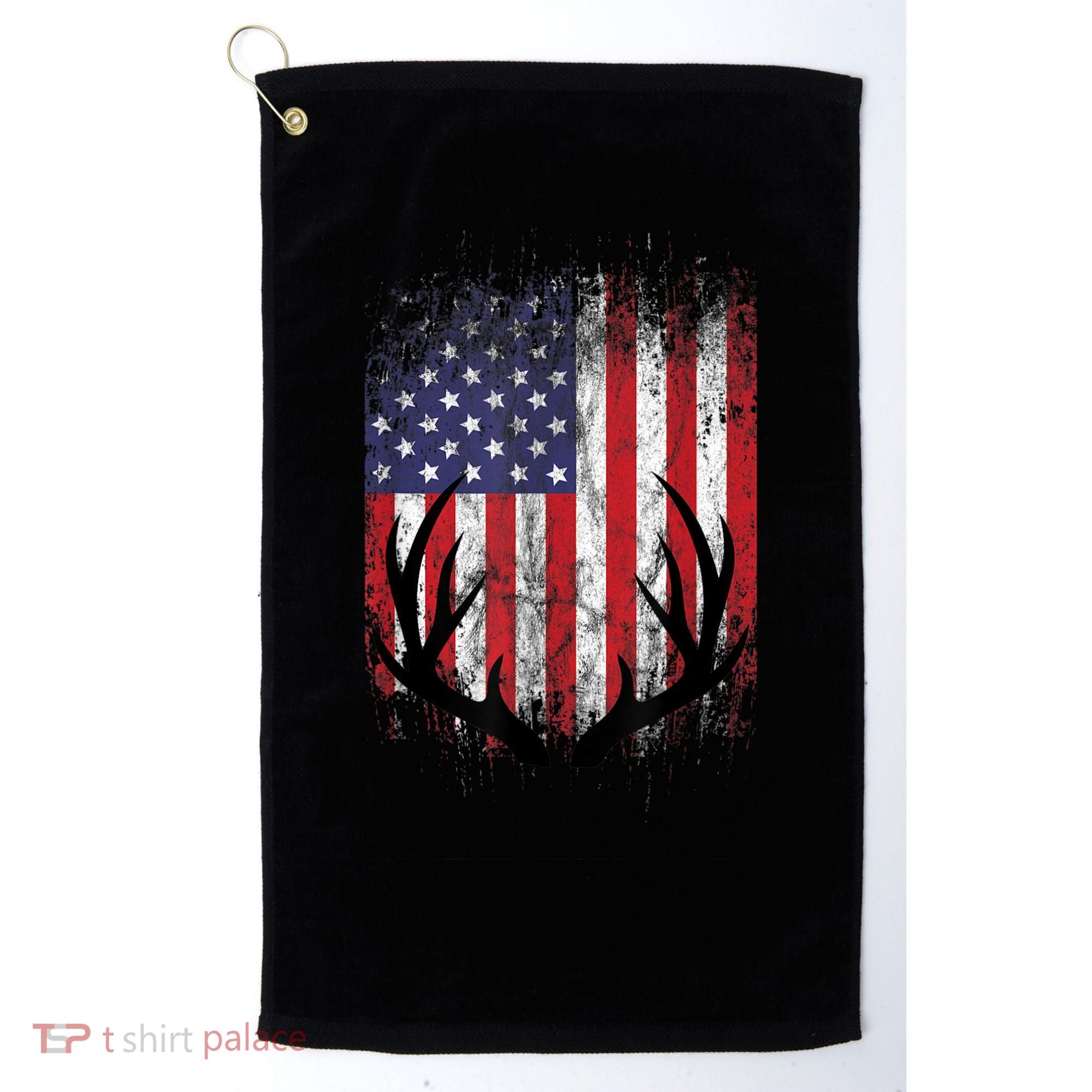 Deer Hunting American Flag Whitetail Buck Antlers Golf Towel