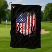 Deer Hunting American Flag Whitetail Buck Antlers Golf Towel thumb 1