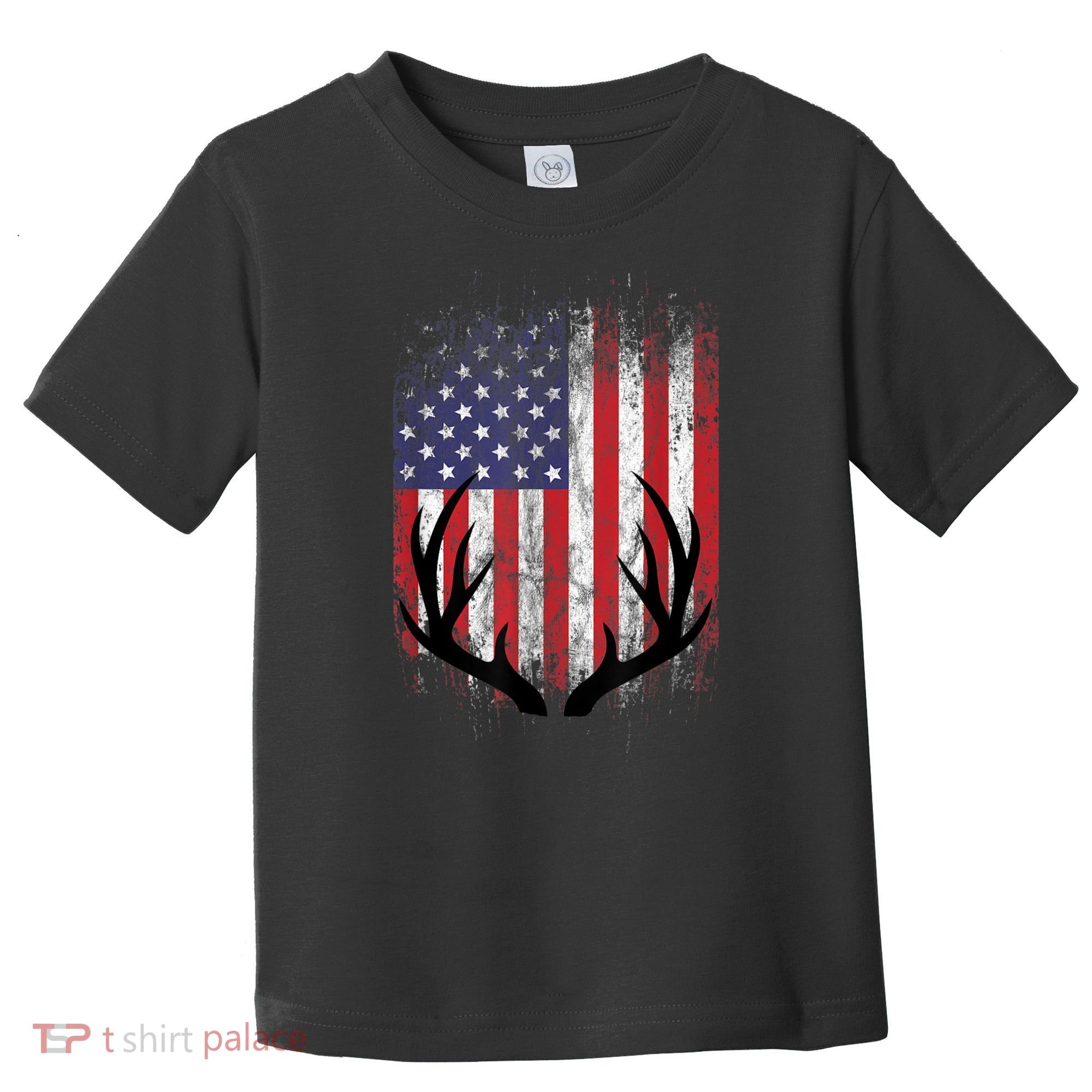 Deer Hunting American Flag Whitetail Buck Antlers Toddler T-Shirt