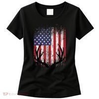 Deer Hunting American Flag Whitetail Buck Antlers Women's T-Shirt thumb 0