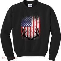 Deer Hunting American Flag Whitetail Buck Antlers Kids Sweatshirt thumb 0