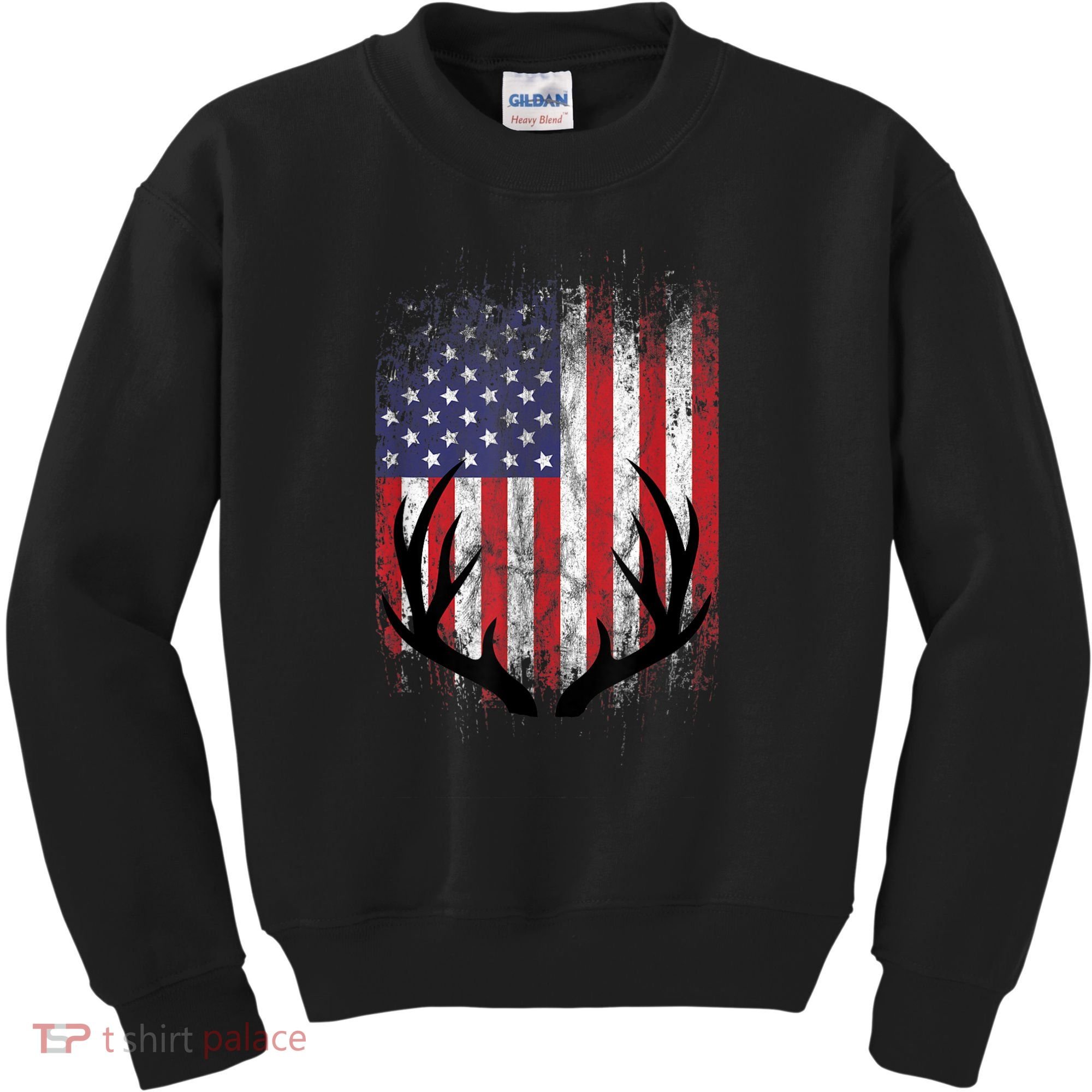 Deer Hunting American Flag Whitetail Buck Antlers Kids Sweatshirt