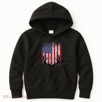 Deer Hunting American Flag Whitetail Buck Antlers Kids Hoodie thumb 0