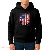 Deer Hunting American Flag Whitetail Buck Antlers Kids Hoodie thumb 4