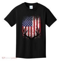 Deer Hunting American Flag Whitetail Buck Antlers Kids T-Shirt thumb 0