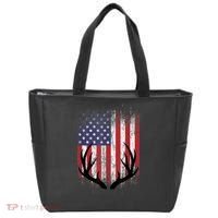 Deer Hunting American Flag Whitetail Buck Antlers Tote Bag thumb 0