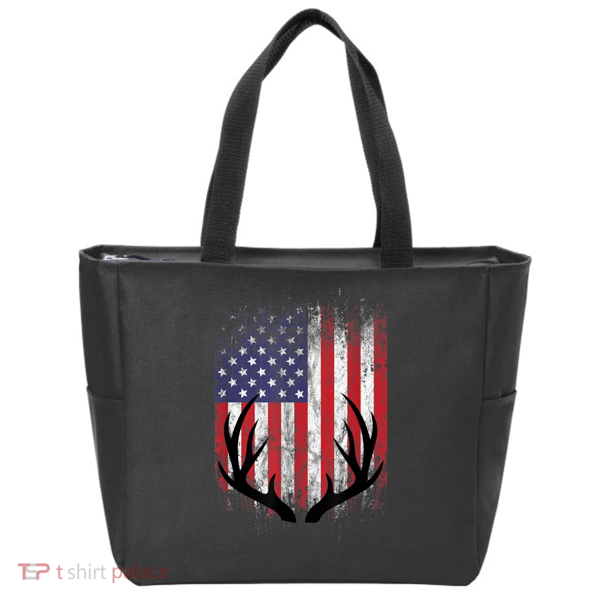 Deer Hunting American Flag Whitetail Buck Antlers Tote Bag