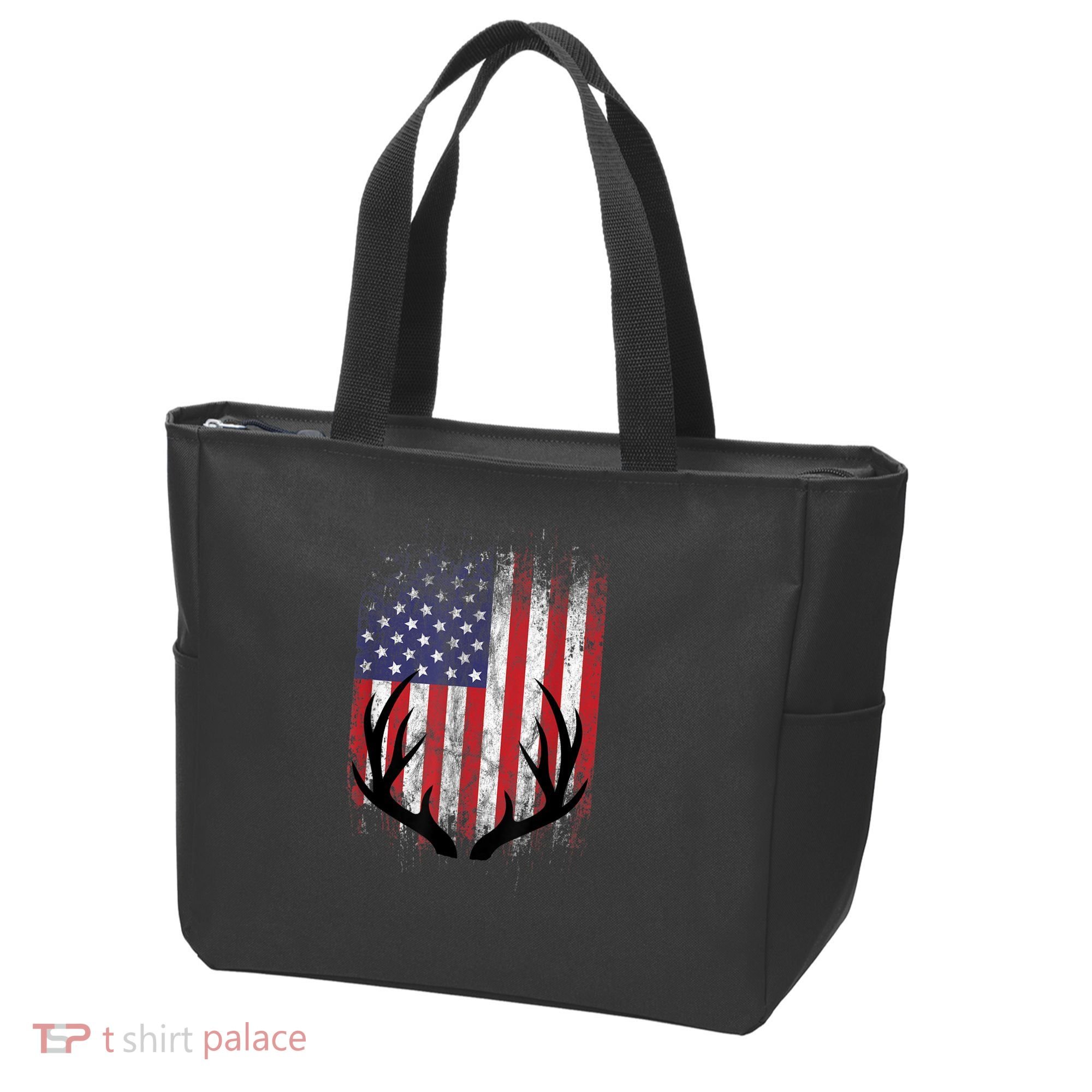 Deer Hunting American Flag Whitetail Buck Antlers Tote Bag