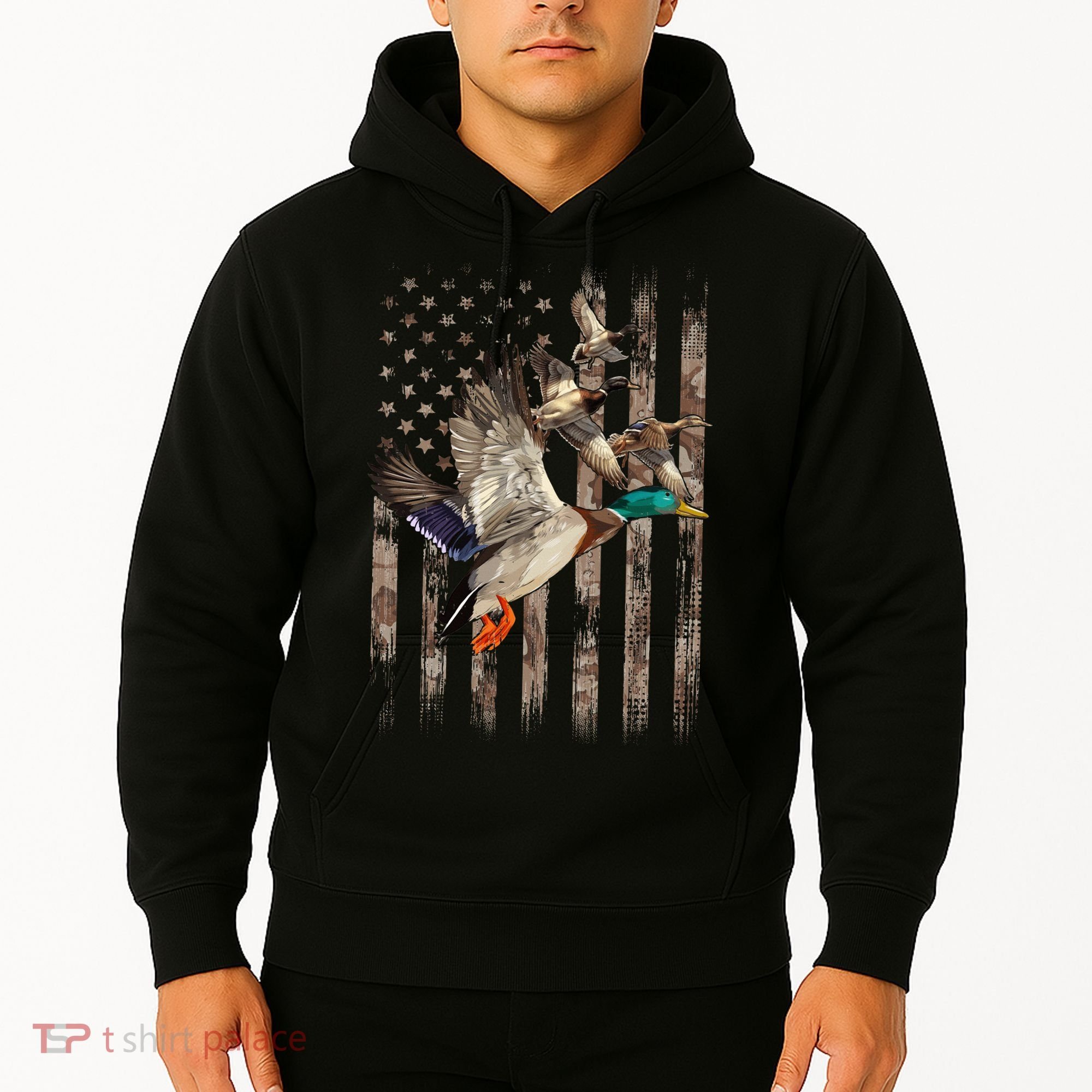Duck Hunter American Flag Waterfowl Hunting Camouflage Hoodie